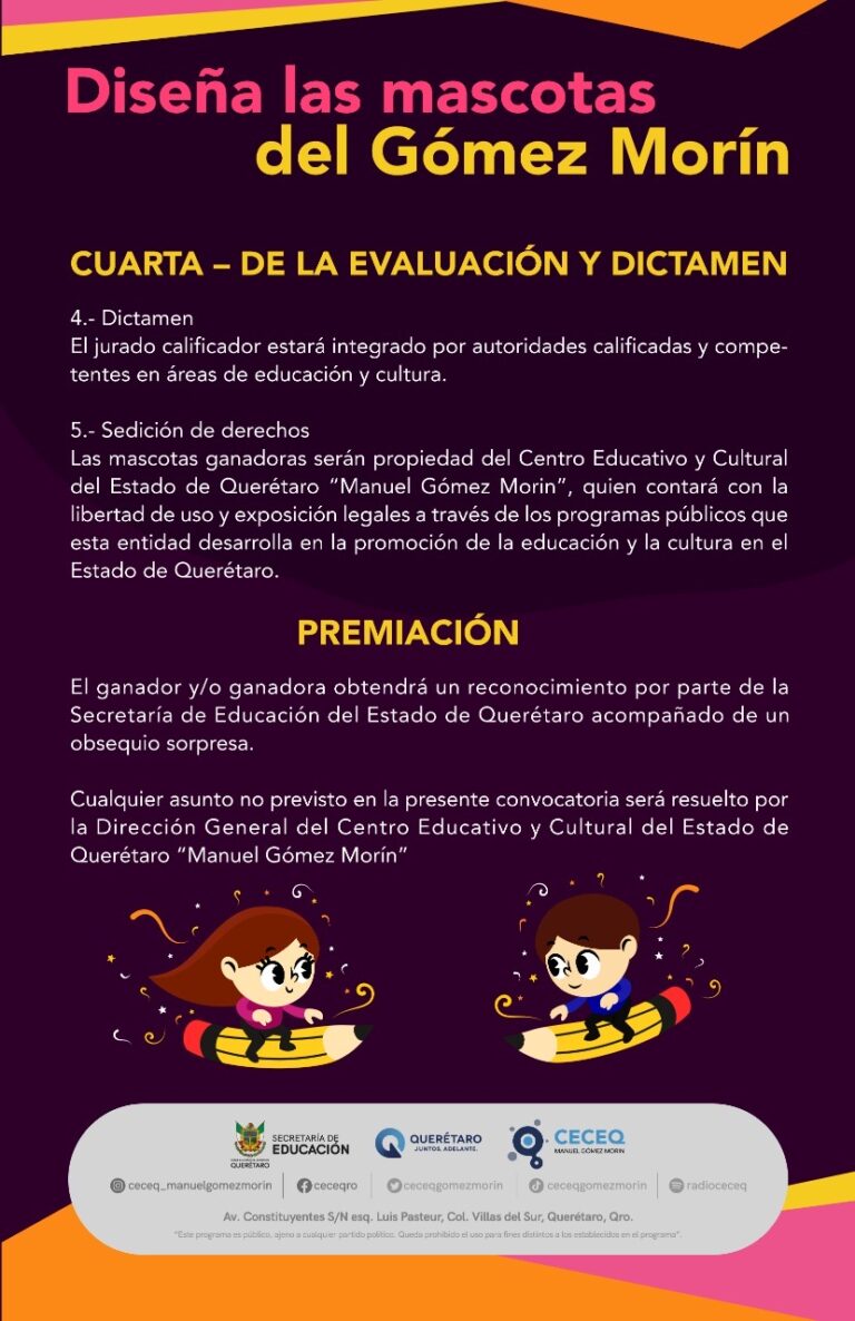 Convocan CECEQ y SEDEQ a diseñar las mascotas del Gómez Morín
